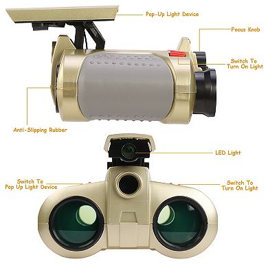 4x30 Kids Night Vision Toy Binoculars Pop-Up LED Light with Neck Strap for Hiking & Travel