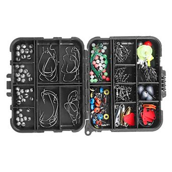 188 pc Fishing Tackle Kit with Hooks Weights Lures Sinkers Split Shot and Portable Tackle Box