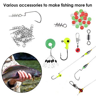 188Pcs Fishing Tackle Kit with Hooks Weights Lures Sinkers Split Shot and Portable Tackle Box