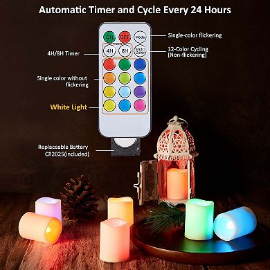 12 Pack RGB Flameless Votive Candles Flickering Tea Lights with Remote Timer