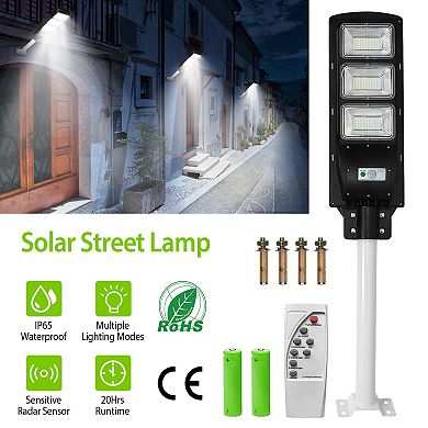 Solar Street Path Light with 180 LEDs, Radar Sensor & Remote, IP65 Waterproof Outdoor Lighting