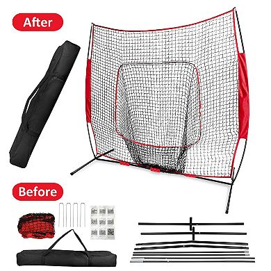 7x7ft Baseball Softball Practice Net Batting, Pitching & Hitting Net with Bow Frame & Carry Bag