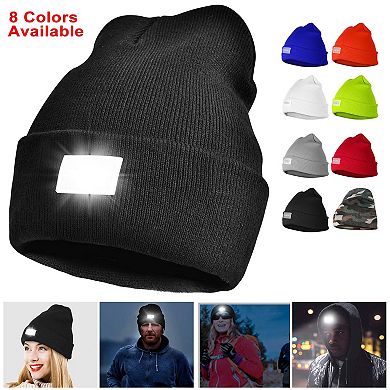 Unisex LED Beanie Hat with 5 Built-In Lights, Winter Warm Knitted Cap for Camping, Running & Jogging