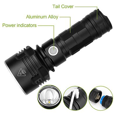 Tactical Military LED Flashlight 50000LM, USB Rechargeable Handheld Torch with 3 Modes (Strong, Weak