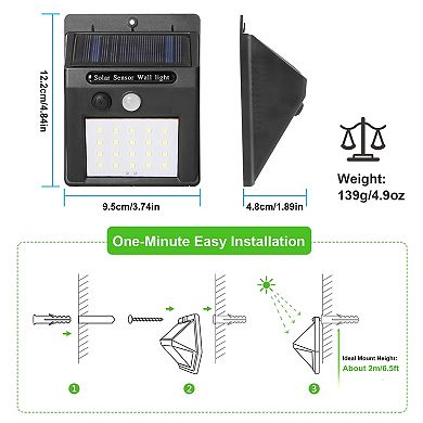 Solar Motion Sensor Light 20 LEDs Outdoor Waterproof 120° Wide Angle for Garage Garden Pathway Door