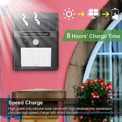 Solar Motion Sensor Light 20 LEDs Outdoor Waterproof 120° Wide Angle for Garage Garden Pathway Door