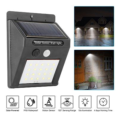 Solar Motion Sensor Light 20 LEDs Outdoor Waterproof 120° Wide Angle for Garage Garden Pathway Door