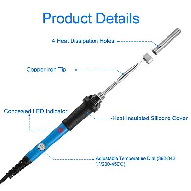 110V 60W Soldering Iron Kit Adjustable Temp 392-842°F PCB Welding Tool with 5 Tips