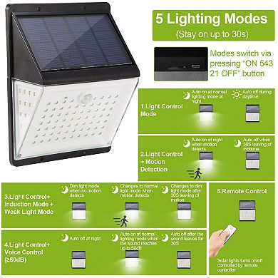 Solar Wall Lights 88 LEDs 120° Motion Sensor Sound Control 270° Illumination IP65 Waterproof