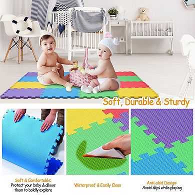 16Pcs Kids Puzzle Play Mat w/ Interlocking EVA Tiles, Non-Toxic, Anti-Skid, Multi-Color