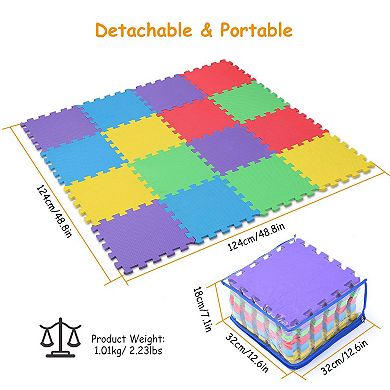 16Pcs Kids Puzzle Play Mat w/ Interlocking EVA Tiles, Non-Toxic, Anti-Skid, Multi-Color