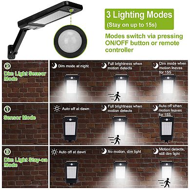 Solar Wall Light Outdoor 60 LED PIR Motion Sensor Remote IP65 Waterproof for Garage & Garden