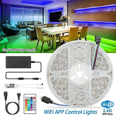 16.4FT RGB LED Strip Lights, Waterproof, WiFi Smart, Works with Alexa & Google, Music Sync
