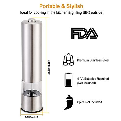 Electric Salt and Pepper Grinder Mill Stainless Steel Battery Operated Shaker with Light