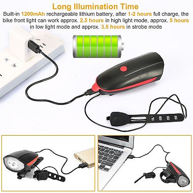 10000LM USB Rechargeable Bike Headlight LED Front Light, Rear Taillight & 130dB Horn
