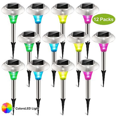 12-Pack Solar Garden Pathway Lights, IP44 Waterproof Color-Changing Outdoor Landscape Lamps
