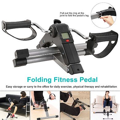 Foldable Mini Exercise Bike Pedal Exerciser with LCD for Legs, Arms & Home Gym