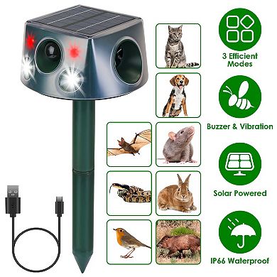 Ultrasonic Solar Animal Repeller, Waterproof Outdoor Pest Deterrent with Motion Sensor & 3 Modes