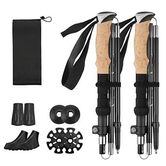 2 pc Collapsible Hiking Poles Adjustable Aluminum Trekking Sticks with EVA Grips for Backpacking