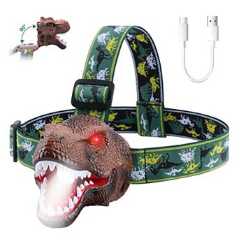Dinosaur Kids Headlamp with Roar Sound, 4 Modes, Adjustable Headband, Fun Camping Gear Gift