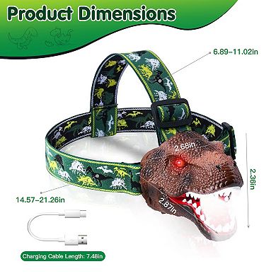 Dinosaur Kids Headlamp with Roar Sound, 4 Modes, Adjustable Headband, Fun Camping Gear Gift