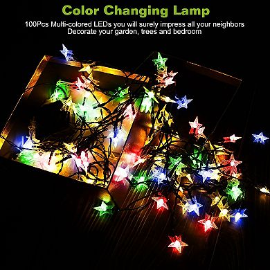 2Pcs Solar String Lights 39.3FT 100 LEDs, IP65 Waterproof Fairy Lights with 8 Modes for Garden & Par
