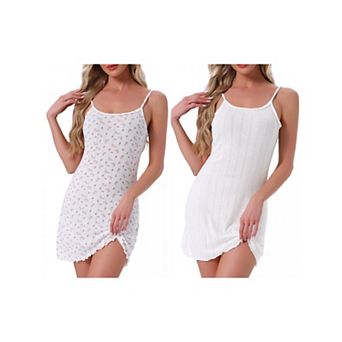 2 Packs Womens Nightgown Spaghetti Strap Sleeveless Ruffle Hem Sleep Dress Pointelle Mini Nightshirt