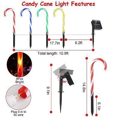 Solar Christmas Candy Cane Stake Light IP55 Waterproof Outdoor Patio Yard Garden Decor