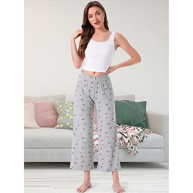 2 Packs Women's Pajama Bottoms Palazzo Print Lounge Elastic Waist Sleepwear Loose Wide Leg Pants