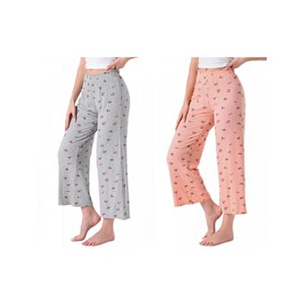 2 Packs Women's Pajama Bottoms Palazzo Print Lounge Elastic Waist Sleepwear Loose Wide Leg Pants