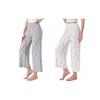 2 Packs Women's Pajama Bottoms Palazzo Print Lounge Elastic Waist Sleepwear Loose Wide Leg Pants