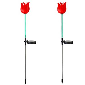 2 pc Solar Tulip Windmill Garden Lights Waterproof Lawn Stake Lamps for Yard & Walkway