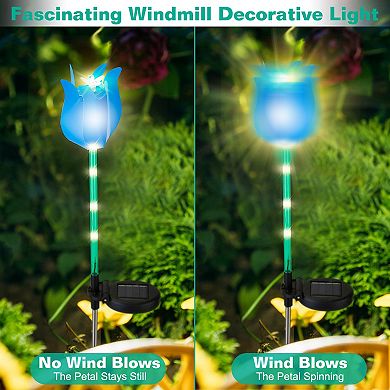 2Pcs Solar Tulip Windmill Garden Lights Waterproof Lawn Stake Lamps for Yard & Walkway