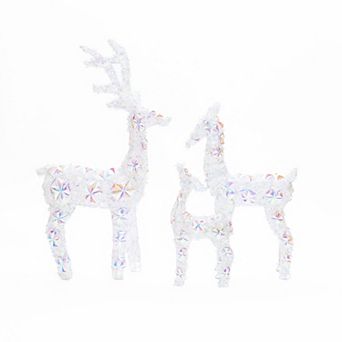 LuxenHome 3 pc Multi-Color Snowflake Deer Family Outdoor Holiday Decoration with 340 Lights