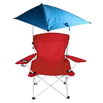 Foldable Beach Chair with Adjustable Canopy, Detachable Umbrella, Cup Holder & Carry Bag