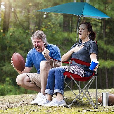 Foldable Beach Chair with Adjustable Canopy, Detachable Umbrella, Cup Holder & Carry Bag