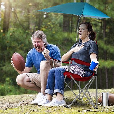 Foldable Beach Chair with Adjustable Canopy, Detachable Umbrella