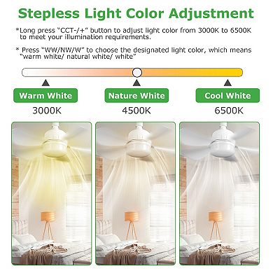 12W Socket Ceiling Fan Light, Dimmable LED with 3 Speeds, Stepless Brightness & Color, Timer & Remot