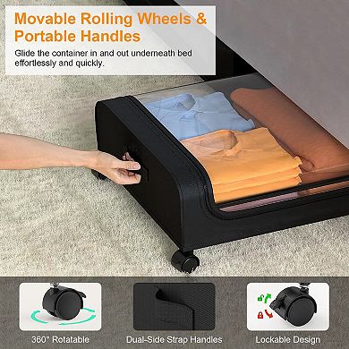 2 Pack Under Bed Storage Containers with Clear Lids, 42L Rolling Clothing Organizer Bins