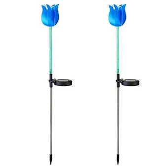 2 pc Solar Tulip Garden Lights Windmill Waterproof Lawn Stakes for Yard Patio Walkway