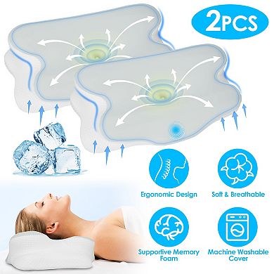 2 Pack Orthopedic Memory Foam Pillows Cooling Case Neck Support for Side Back Stomach