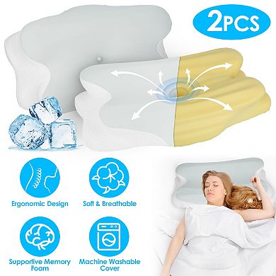 2 Pack Orthopedic Memory Foam Pillows Cooling Case Neck Support for Side Back Stomach