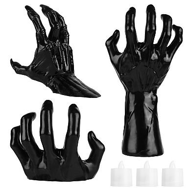3 Pack Creepy Reaching Hands with Candles Wall Mounted Gothic Halloween Decorations