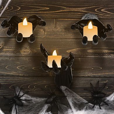 3 Pack Creepy Reaching Hands with Candles Wall Mounted Gothic Halloween Decorations