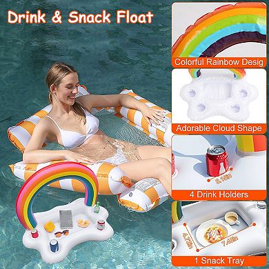 3 Pack Inflatable Pool Floats for Adults 1 Drink & Snack Float + 2 Water Hammocks with Mesh Pillow