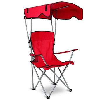 Foldable Beach Canopy Chair with Sun Shade & Cup Holder, 330lbs Load