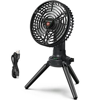 Foldable Camping Fan with Power Bank, 270° Oscillating Rechargeable Tripod Fan with 4 Speeds & Light