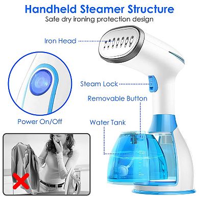 1500W Portable Handheld Clothes Steamer with 2 Brushes, 30s Heat-Up, Dry Ironing & Wrinkle Remover f