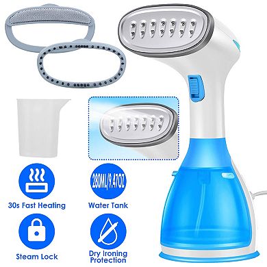 1500W Portable Handheld Clothes Steamer with 2 Brushes, 30s Heat-Up, Dry Ironing & Wrinkle Remover f