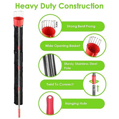 13.4FT Fruit Picker Pole with Basket & Bag, Heavy Duty Tool for Harvesting